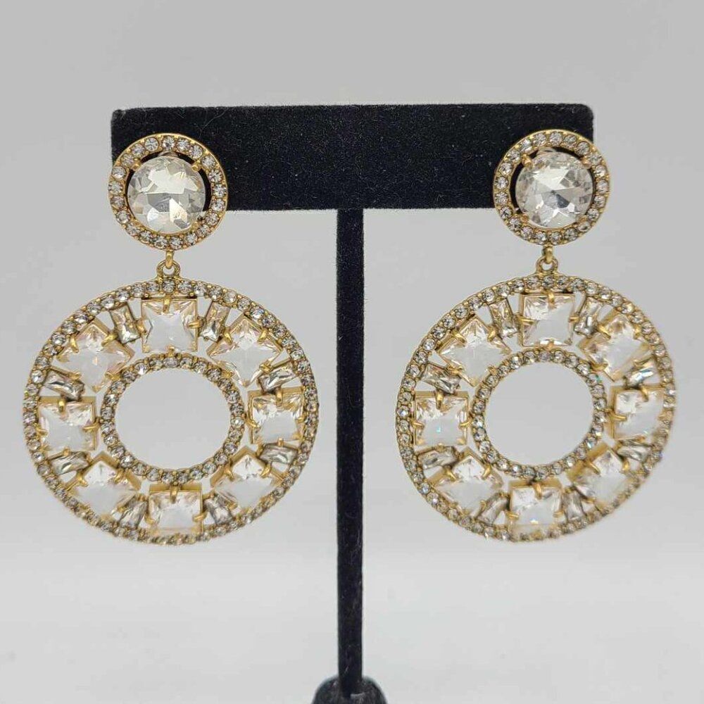 J Crew Clear Crystal Round Drop Earrings NWOT!